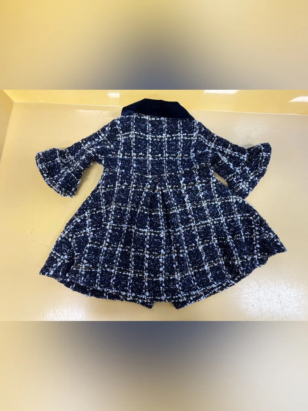Blueberi Boulevard 12M Navy Tweed Coat Dress Velvet Collar Pearl Gold Buttons